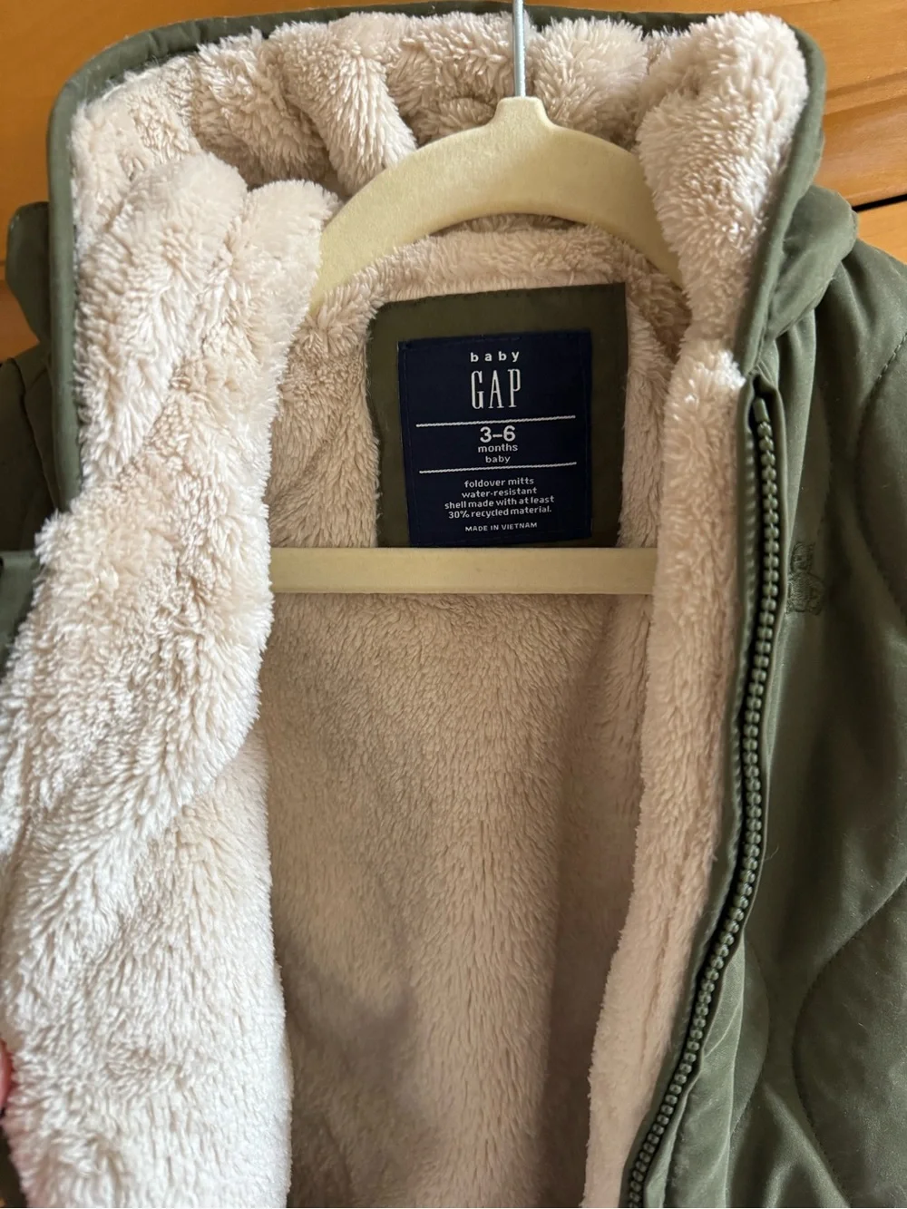GAP Olive Green Quilted Fleece-Lined Baby Footie with Hood
